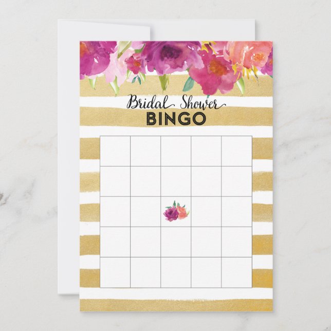 Watercolor Bloemen Bruidsfeest Bingo Kaart (Voorkant)