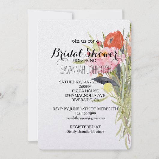Watercolor Bloemen bruidsshower Kaart (Voorkant)
