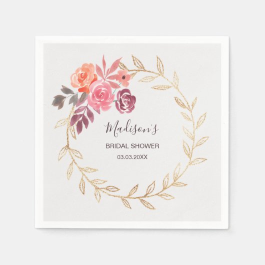 Watercolor Bloemen Bruidsshower Servet (Voorkant)