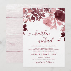 Watercolor Bloemen Bruiloft - Burgundy & Roze Kaart