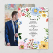 Watercolor Bloemen Bruiloft Menu (Voorkant / Achterkant)