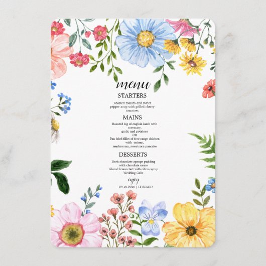 Watercolor Bloemen Bruiloft Menu (Voorkant)
