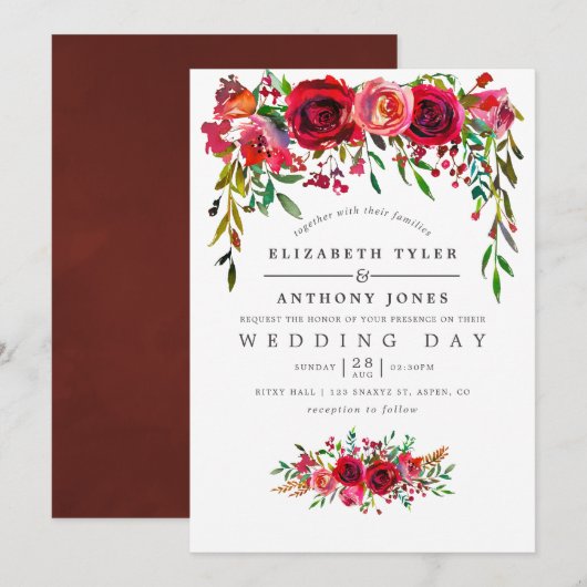 Watercolor Bloemen Bruiloft Uitnodiging (Voorkant / Achterkant)
