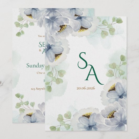 Watercolor Bloemen Bruiloft Uitnodiging (Voorkant / Achterkant)