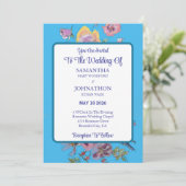 Watercolor Bloemen Bruiloft Uitnodiging met Blauwe (Staand voorkant)