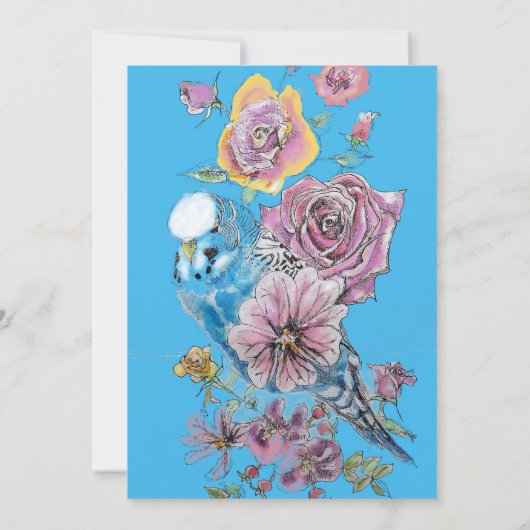 Watercolor Bloemen Bruiloft Uitnodiging met Blauwe (Achterkant)