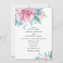 Watercolor bloemen bruiloft uitnodiging. Roze bloe Kaart