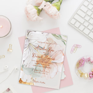 Watercolor Bloemen Bruiloftsinvatie Blush Perzik Briefkaart