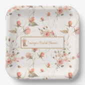 Watercolor Bloemen Cowboylaarzen Bruidsdouche Papieren Bordje (Voorkant)