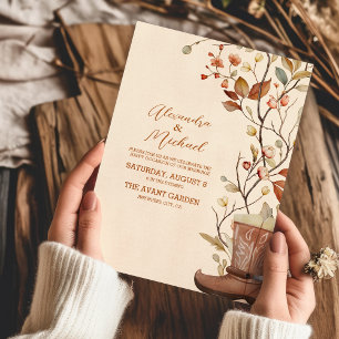 Watercolor Bloemen Cowboylaarzen Bruiloft Kaart