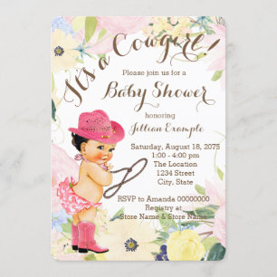 Watercolor Bloemen Cowgirl Baby Shower Kaart