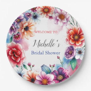 Watercolor Bloemen Cute Bruids-Shower Papieren Bordje