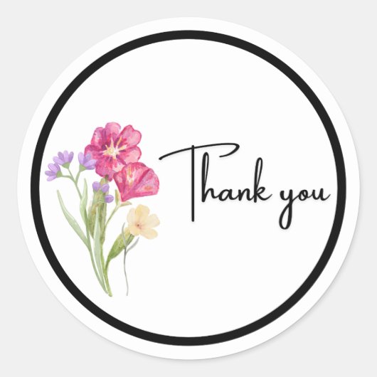 Watercolor Bloemen "Dank je wel" Sticker (Voorkant)