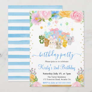 Watercolor Bloemen Dierenvrienden Verjaardagsfeest Kaart