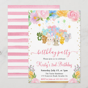 Watercolor Bloemen Dierenvrienden Verjaardagsfeest Kaart