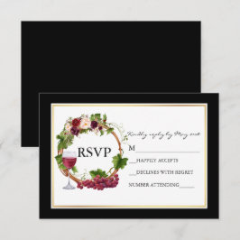 Watercolor Bloemen Druiven Krans Trouw Zwart Goud RSVP Kaartje
