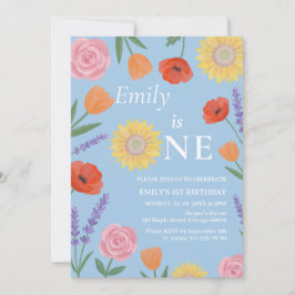 Watercolor Bloemen Eén Eerste Verjaardag Uitnodigi Kaart