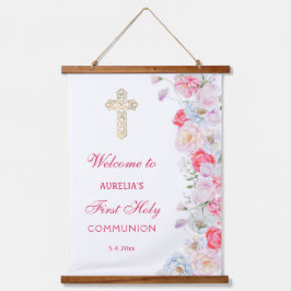 Watercolor Bloemen Eerste Communie Welkom Hangend Wandkleed