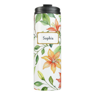 Watercolor Bloemen Elegant Mooi Gepersonaliseerd Thermosbeker