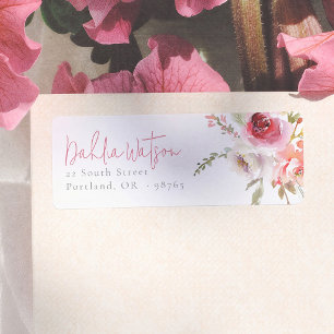 Watercolor Bloemen Elegant Schrift Retouradres Etiket