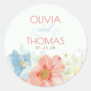 Watercolor Bloemen Elegante Boho Bruiloft Ronde Sticker