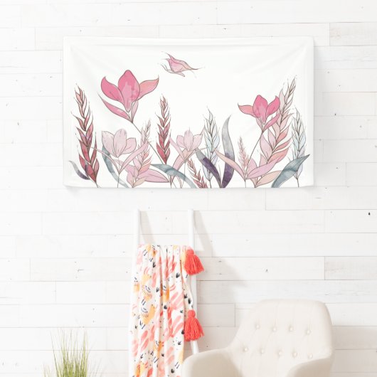 Watercolor Bloemen – Elegante Evenementendecoratie Spandoek (Insitu)