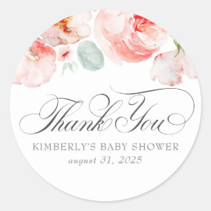 Watercolor Bloemen Elegante Zachte Roze Bedankt Ronde Sticker