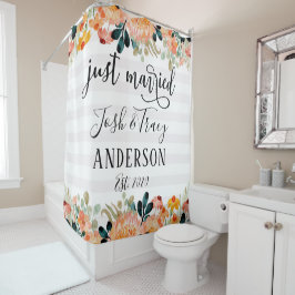 Watercolor Bloemen en Gestreepte Net Getrouwd Douchegordijn
