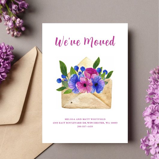 Watercolor Bloemen Envelope l We zijn verhuisd Ver Aankondiging