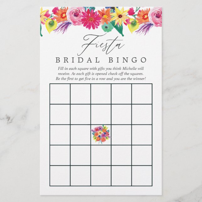 Watercolor Bloemen Feest Bruiloft Bingo Spel (Voorkant)
