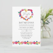 Watercolor Bloemen Fiesta Bat Mitzvah Kaart (Staand voorkant)