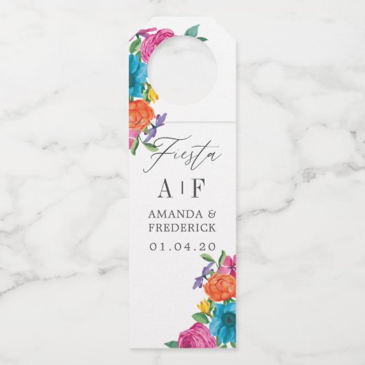 Watercolor Bloemen Fiesta Bruiloft Flessenhanger (Voorkant)