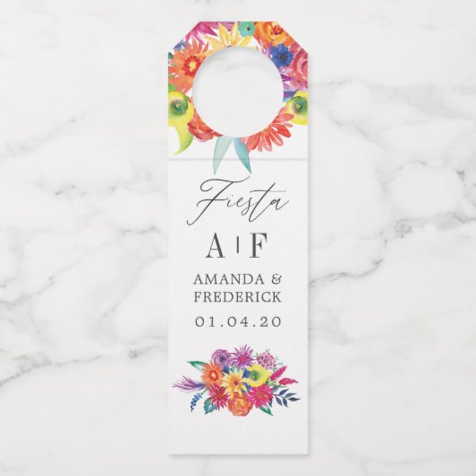 Watercolor Bloemen Fiesta Bruiloft Flessenhanger (Voorkant)