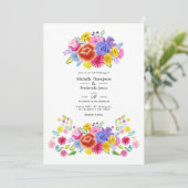 Watercolor Bloemen Fiesta Bruiloft Kaart (Staand voorkant)
