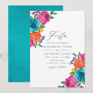 Watercolor Bloemen Fiesta Bruiloft Kaart