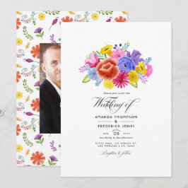 Watercolor Bloemen Fiesta Bruiloft Kaart