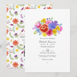Watercolor Bloemen Fiesta QR Code RSVP Huwelijk Kaart