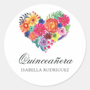 Watercolor Bloemen Fiesta Quinceañera Ronde Sticker