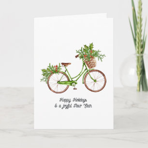 Watercolor bloemen fiets kerst familie foto feestdagen kaart