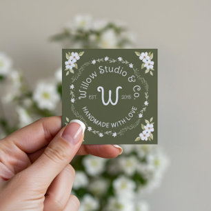Watercolor Bloemen Frame Handgemaakt Logo Monogram Vierkante Visitekaartje