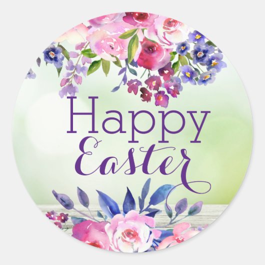 Watercolor Bloemen Gelukkige Pasen Stickers (Voorkant)