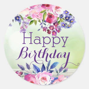 Watercolor Bloemen Gelukkige Verjaardag Stickers