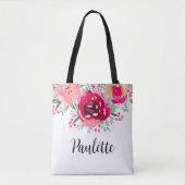 Watercolor Bloemen Gepersonaliseerd Tote Bag (Voorkant)