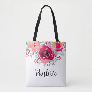 Watercolor Bloemen Gepersonaliseerd Tote Bag