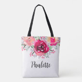 Watercolor Bloemen Gepersonaliseerd Tote Bag (Achterkant)