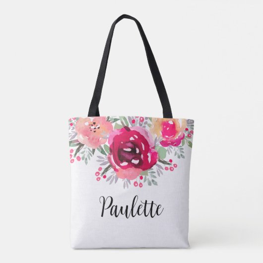 Watercolor Bloemen Gepersonaliseerd Tote Bag (Achterkant)