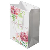 Watercolor Bloemen Geschenktas met Monogram Medium Cadeauzakje (Achterkant Gekanteld)