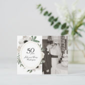 Watercolor Bloemen Goud Foto 50ste Verjaardag Briefkaart (Staand voorkant)