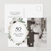 Watercolor Bloemen Goud Foto 50ste Verjaardag Briefkaart (Voorkant / Achterkant)