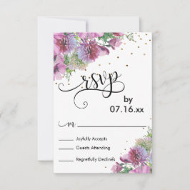 Watercolor Bloemen, Gouden Confetti, Script RSVP Kaartje